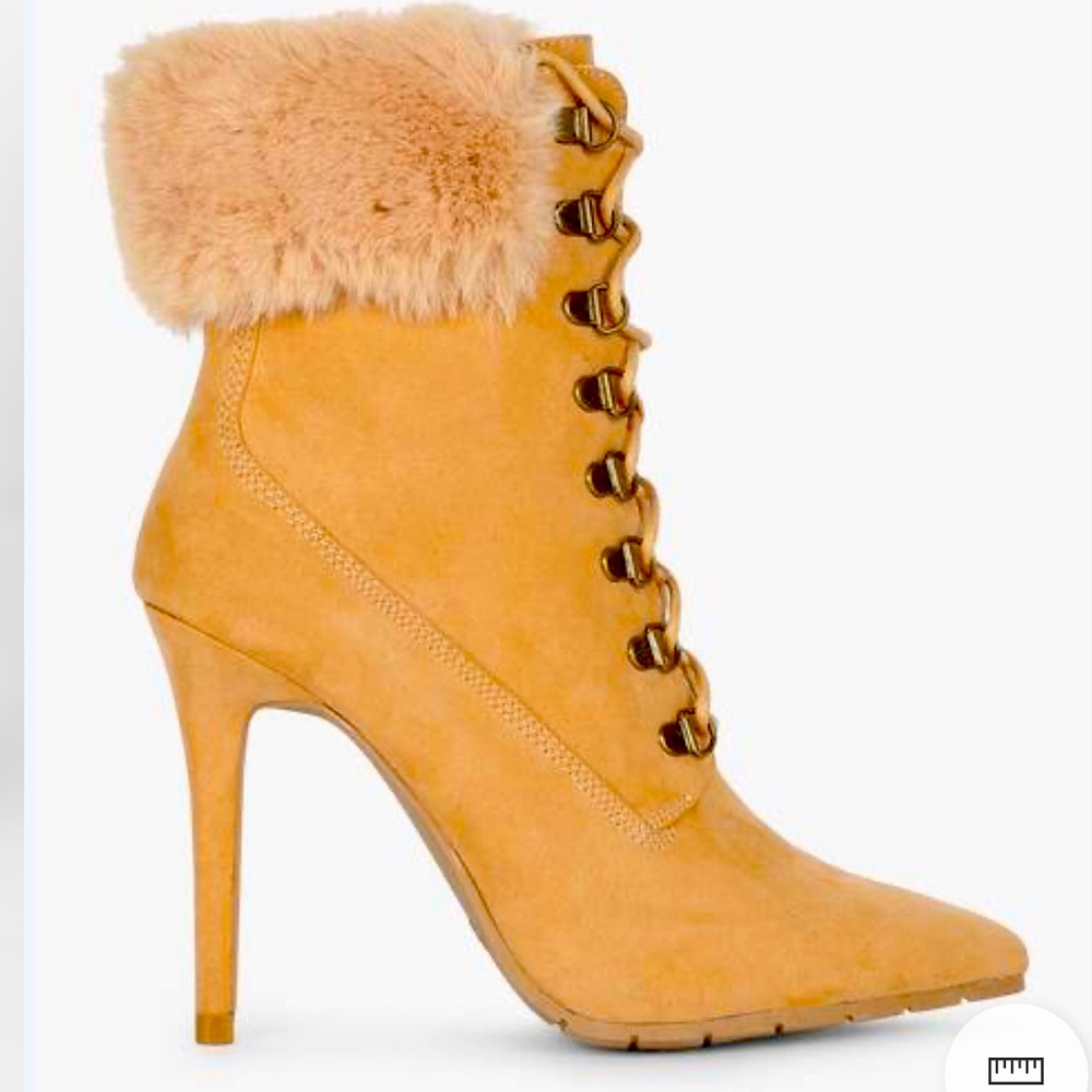 New Charlotte Russe Faux Suede Corset Lace Up Faux Fur Trim Stiletto Boot - Picture 2 of 14